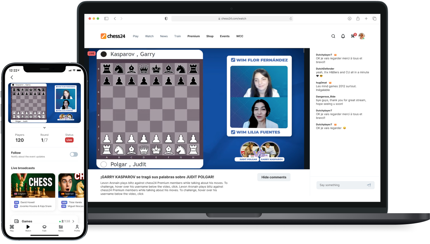 Chess24 Stream Zone on desktop and mobile